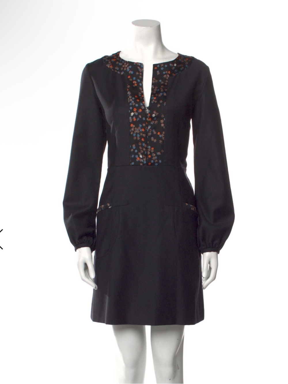 Chloe Black Long-Sleeve Cherry Blossom floral Trim Dress